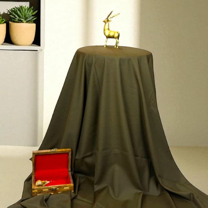 Commanding Dark Olive Green Boski - Premium Unstitched Suit